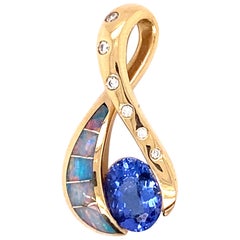 Kabana 2 Carat Oval Tanzanite and Opal Inlay Pendant in 14 Karat Gold