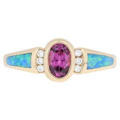 Kabana .61 Carat Oval Brilliant Rhodolite Garnet Opal, and Diamond Ring 14k Gold