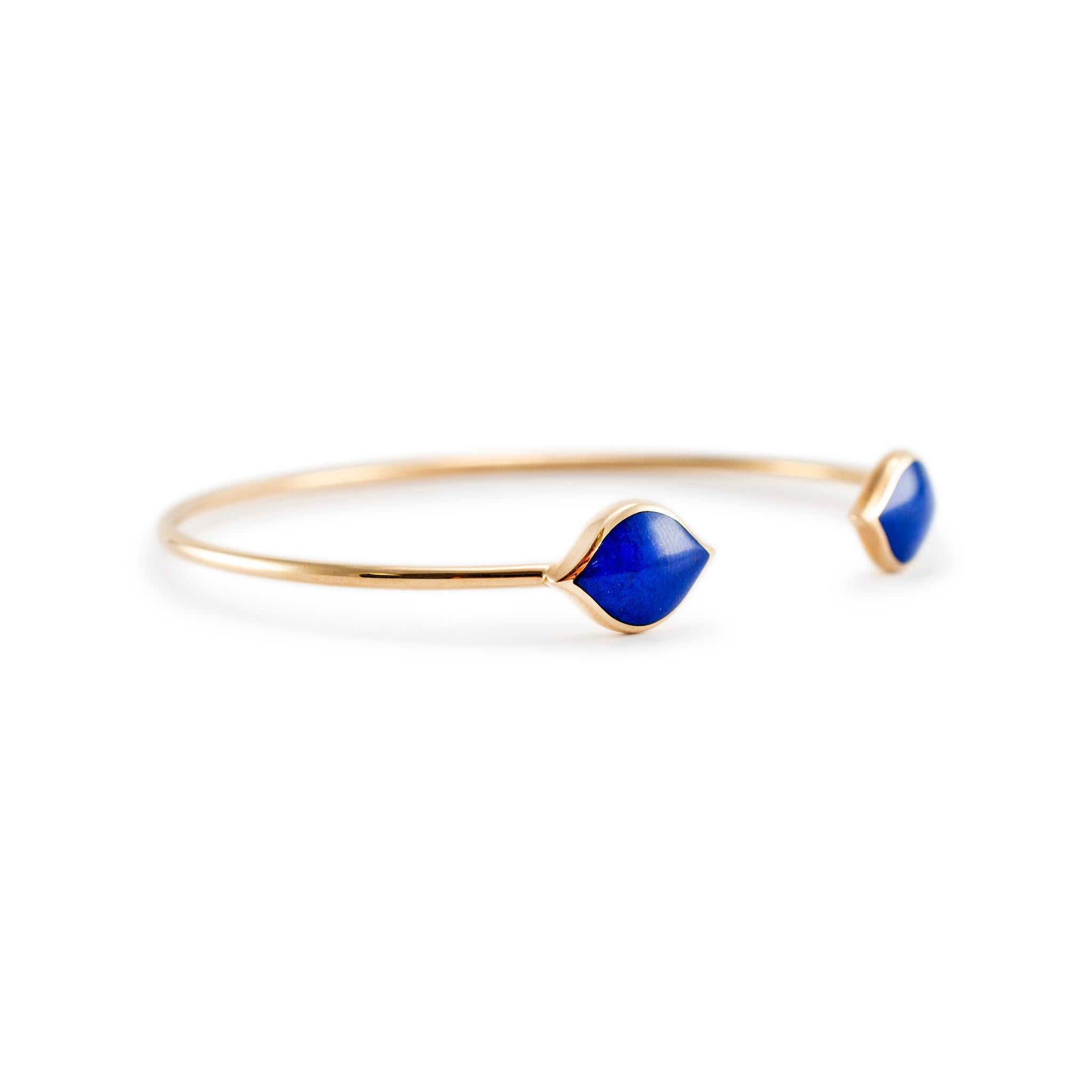 Cabochon Kabana Alhambra Ladies 14K Yellow Gold Lapis Lazuli Cuff Bracelet