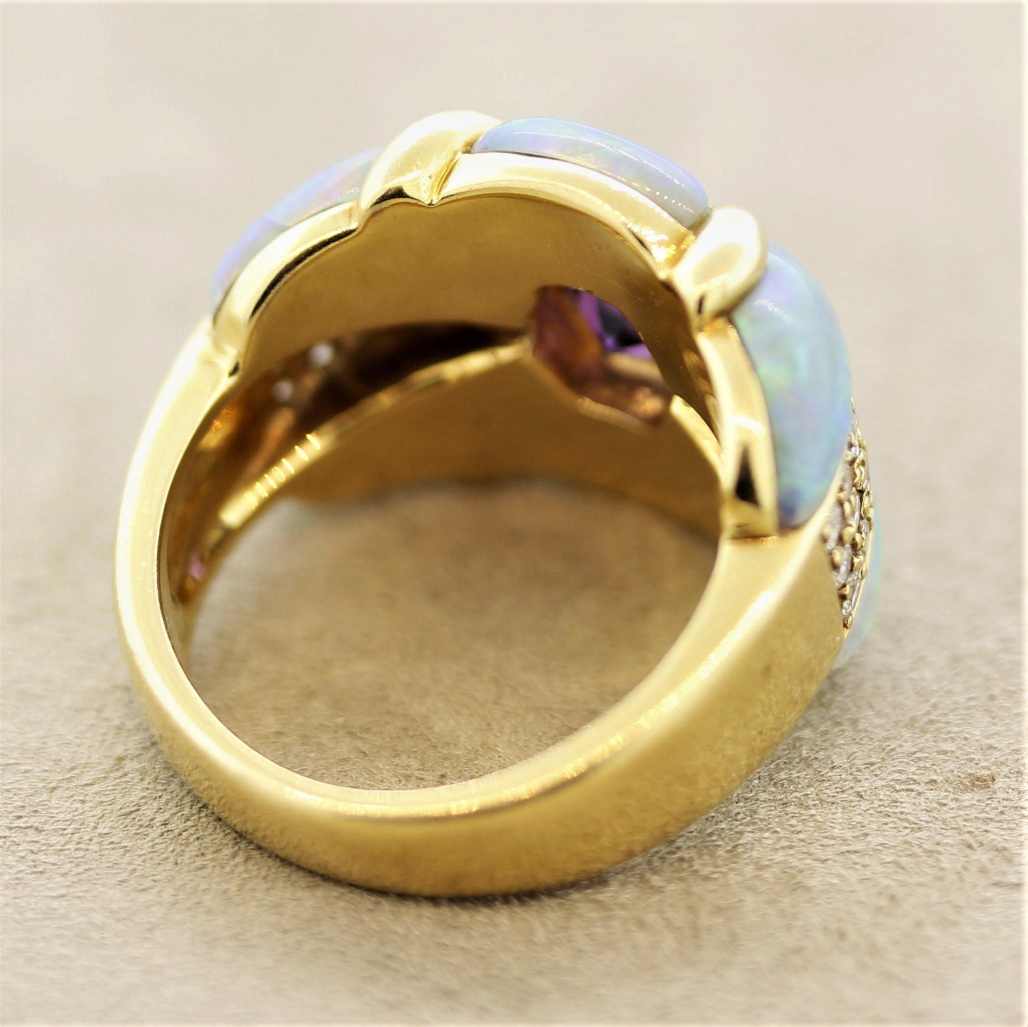 Kabana Amethyst Diamond Opal Gold Band Ring In New Condition In Beverly Hills, CA