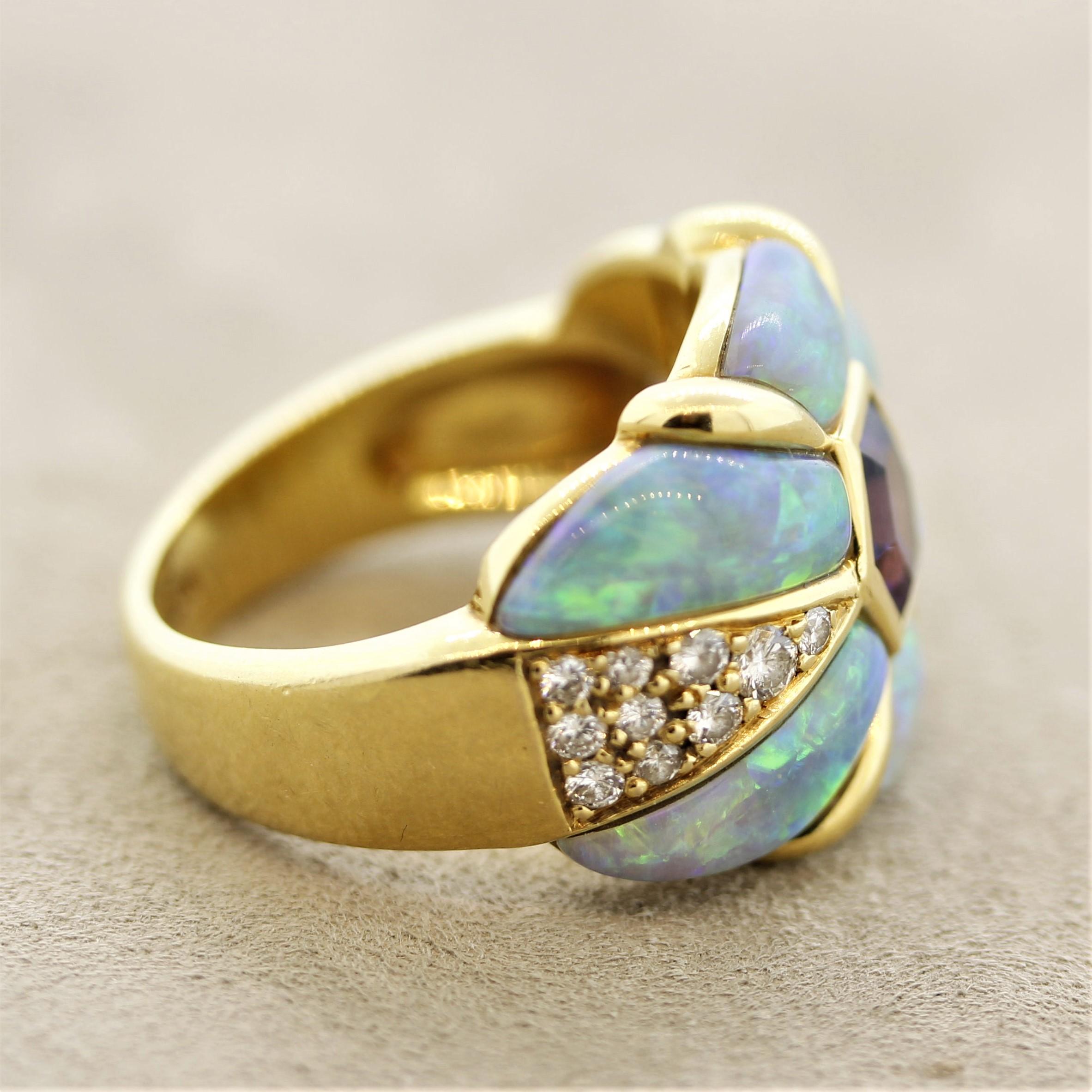 Women's Kabana Amethyst Diamond Opal Gold Band Ring