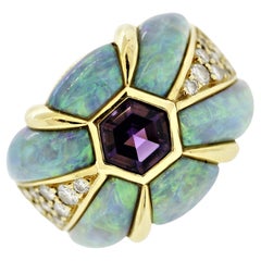 Kabana Amethyst Diamond Opal Gold Band Ring Kabana Amethyst Diamond Opal Gold Band Ring