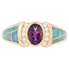 Kabana Amethyst, Opal, and Diamond Ring, 14 Karat Gold Oval .95 Carat