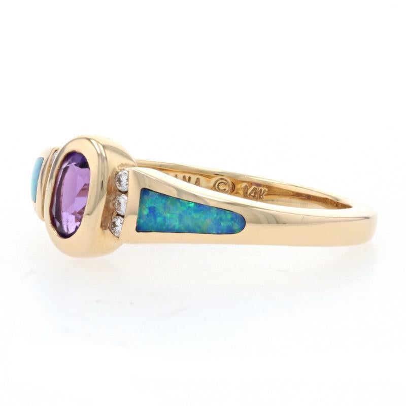 Kabana Amethyst, Opal, & Diamond Ring Yellow Gold 14k .46ctw Oval In New Condition In Greensboro, NC