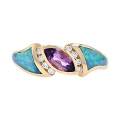 Kabana Amethyst, Opal, & Diamond Ring Yellow Gold, 14k Marquise Cut .56ctw