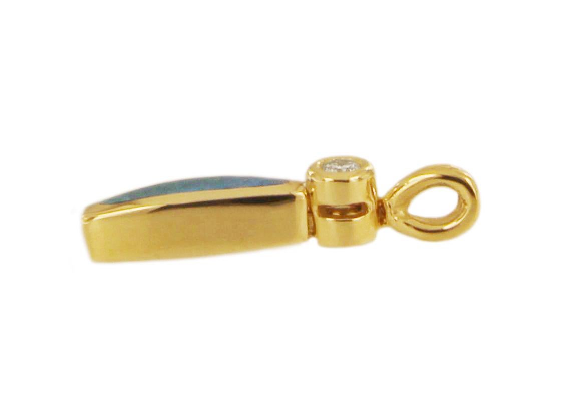 KABANA Australian Opal & Diamond Pendant 14K Yellow Gold.

-Mint condition
-14 k Yellow Gold
-Australian Opal, Diamond
-Length: 0.8” (with bale)
-Width: 4.5mm
-Weight: 2.1gr