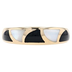 Kabana Black Chalcedony and Mother of Pearl Band Yellow Gold, 14 Karat Ring