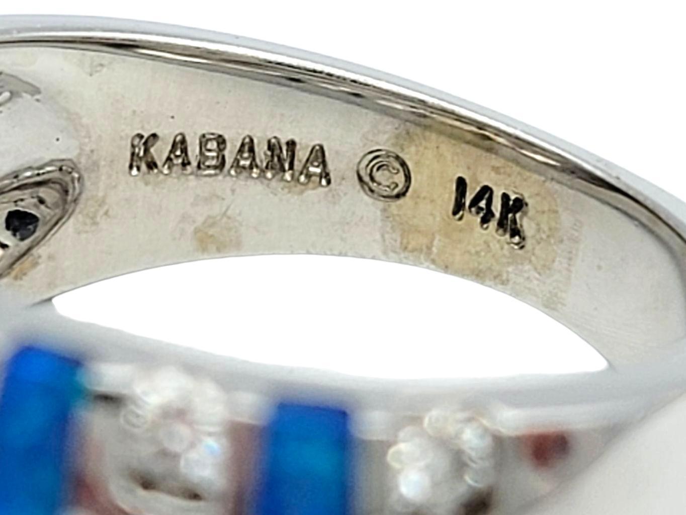 Kabana - Bague à large bande en or blanc 14 carats avec incrustation d'opale bleue et diamants ronds en vente 2