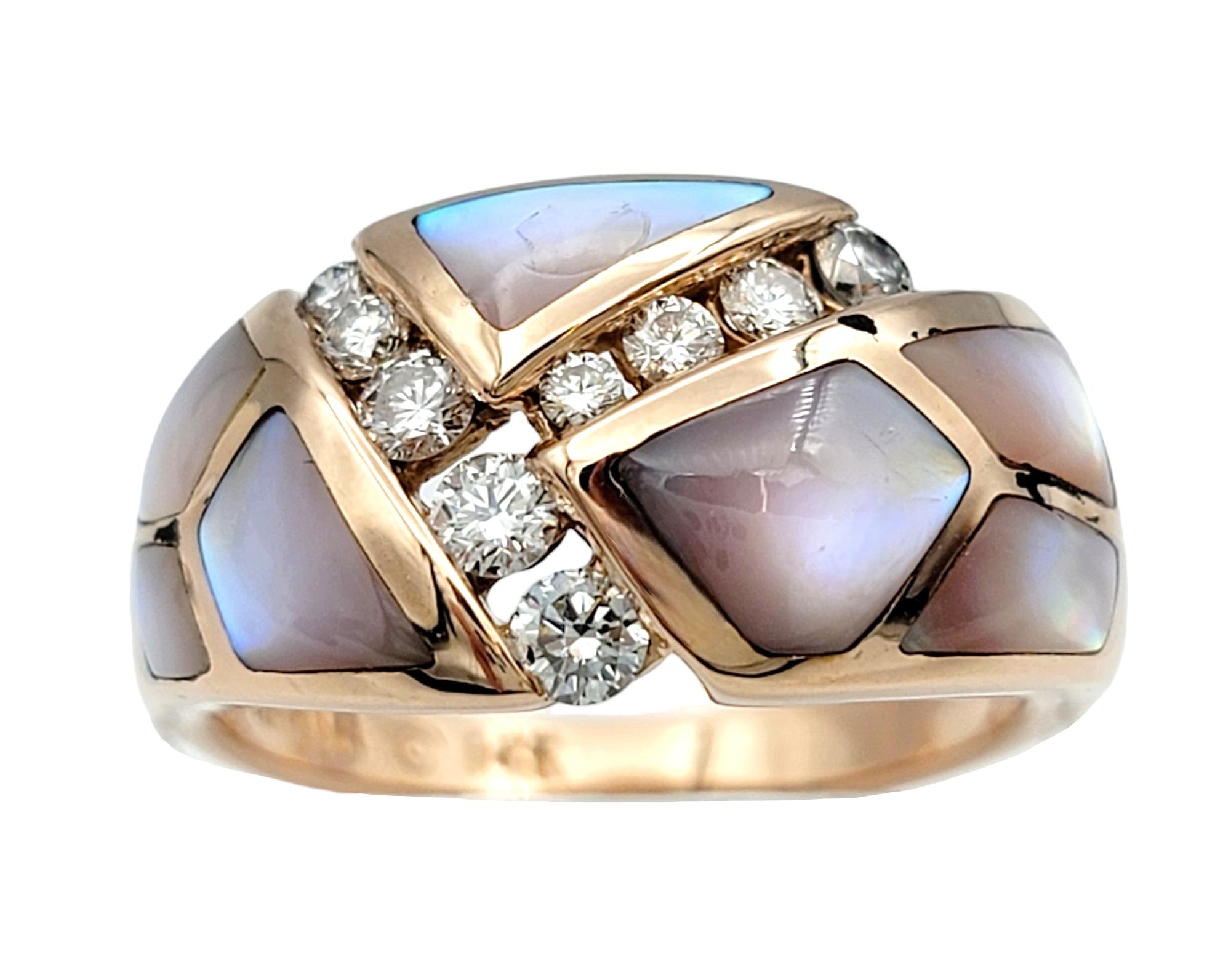 Contemporain Kabana Blush Collection, bague en or rose 14 carats, diamants et nacre en vente
