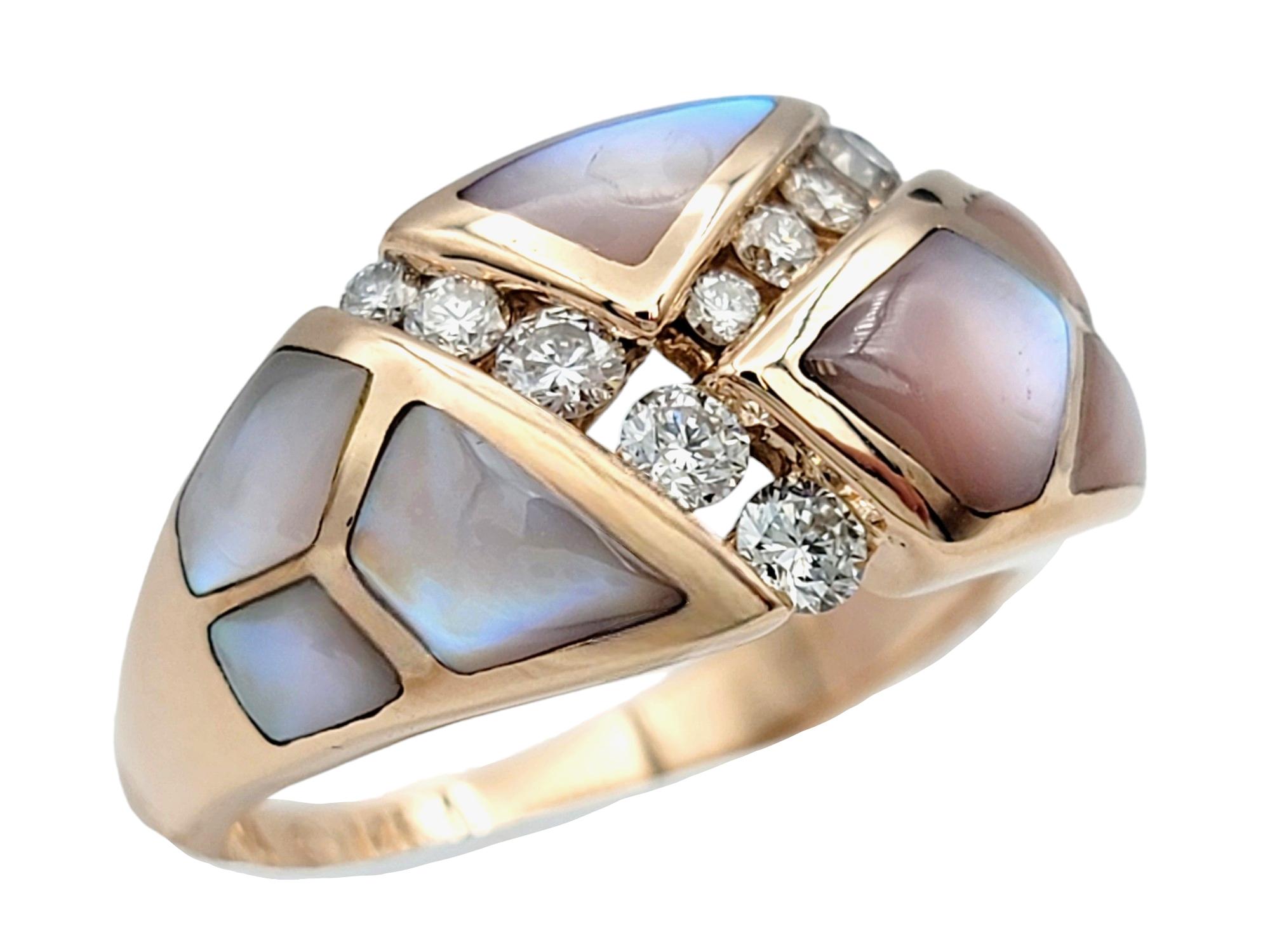 Round Cut Kabana Blush Collection Diamond and Mother of Pearl Ring in 14 Karat Rose Gold For Sale