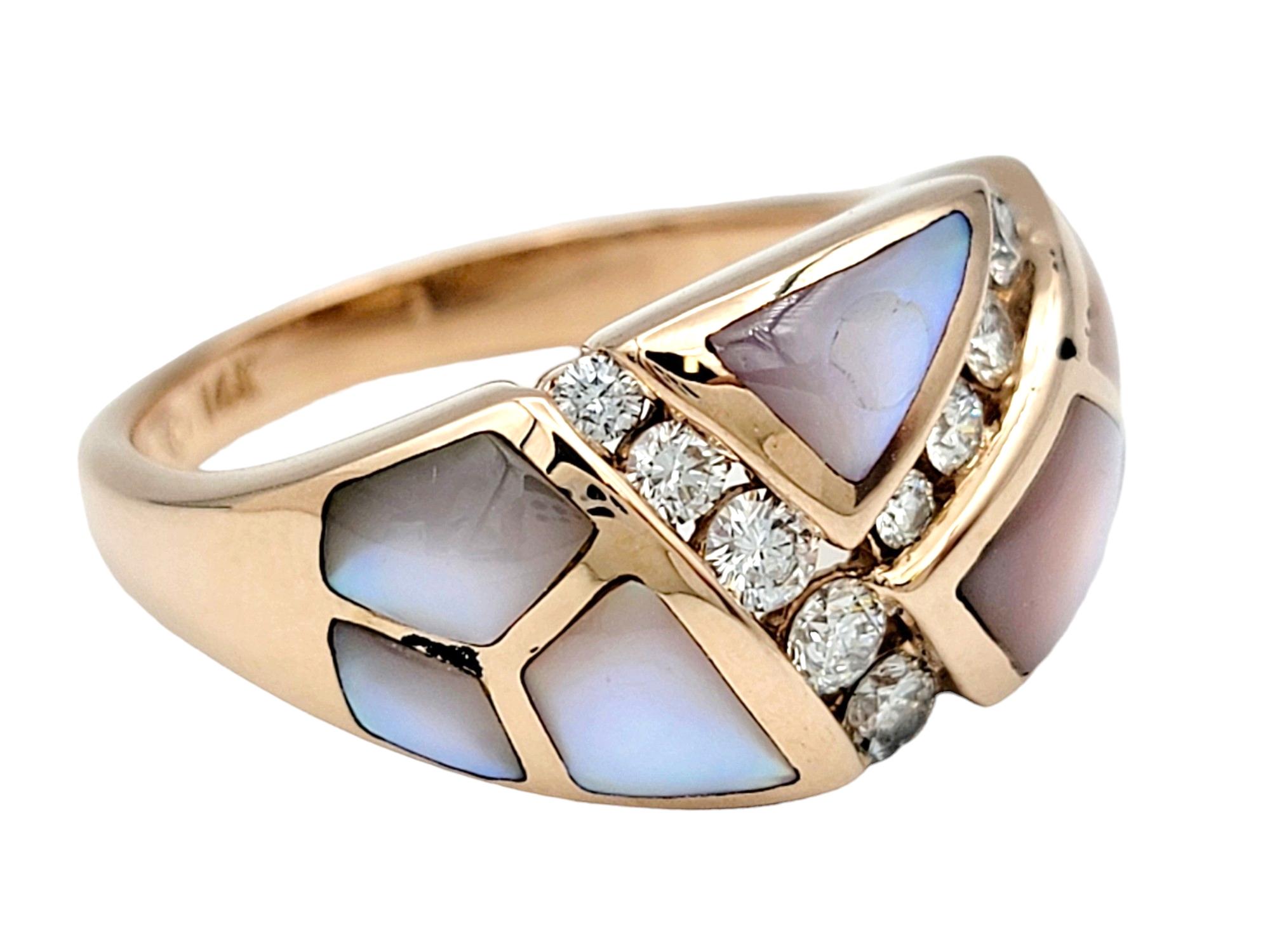 Round Cut Kabana Blush Collection Diamond and Mother of Pearl Ring in 14 Karat Rose Gold For Sale
