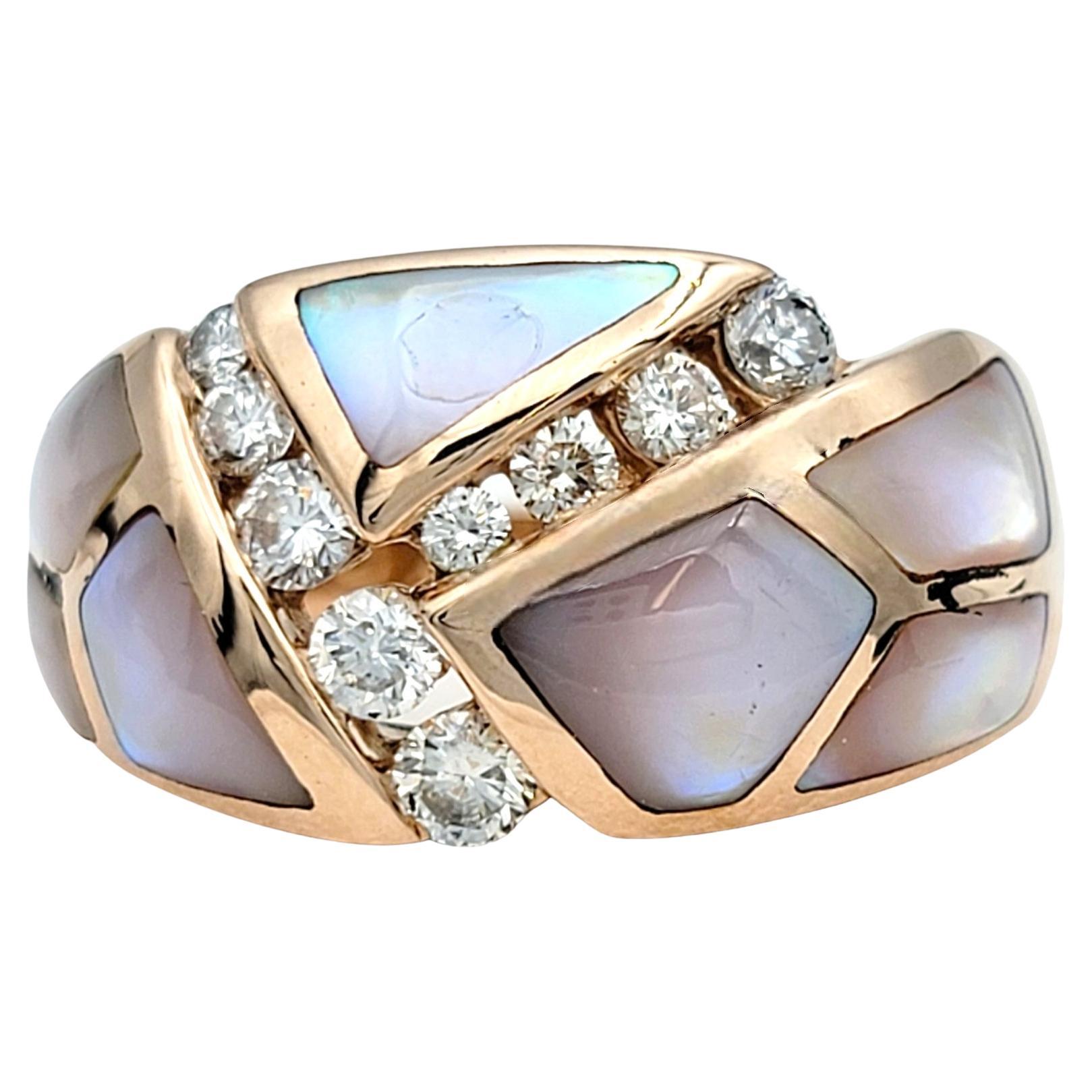 Kabana Blush Collection, bague en or rose 14 carats, diamants et nacre en vente