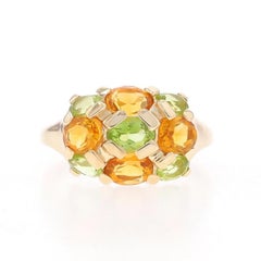 Kabana Citrine Peridot Cluster Cocktail Ring - Yellow Gold 10k Oval 2.05ctw