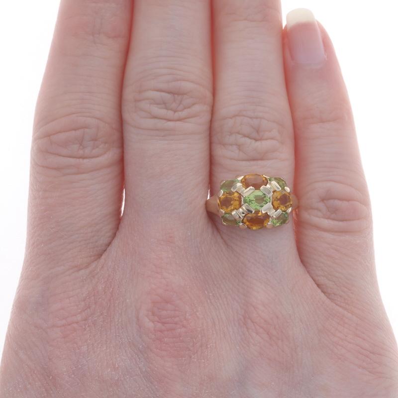 Oval Cut Kabana Citrine Peridot Cluster Cocktail Ring - Yellow Gold 10k Oval 2.05ctw For Sale