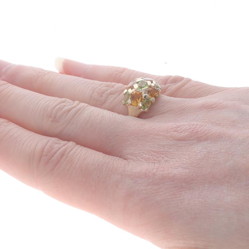 Women's Kabana Citrine Peridot Cluster Cocktail Ring - Yellow Gold 10k Oval 2.05ctw For Sale