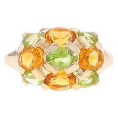 Kabana Citrine Peridot Cluster Cocktail Ring - Yellow Gold 10k Oval 2.05ctw