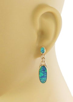 Kabana Diamond Fire Opal 14k Yellow Gold Long Dangle Earrings