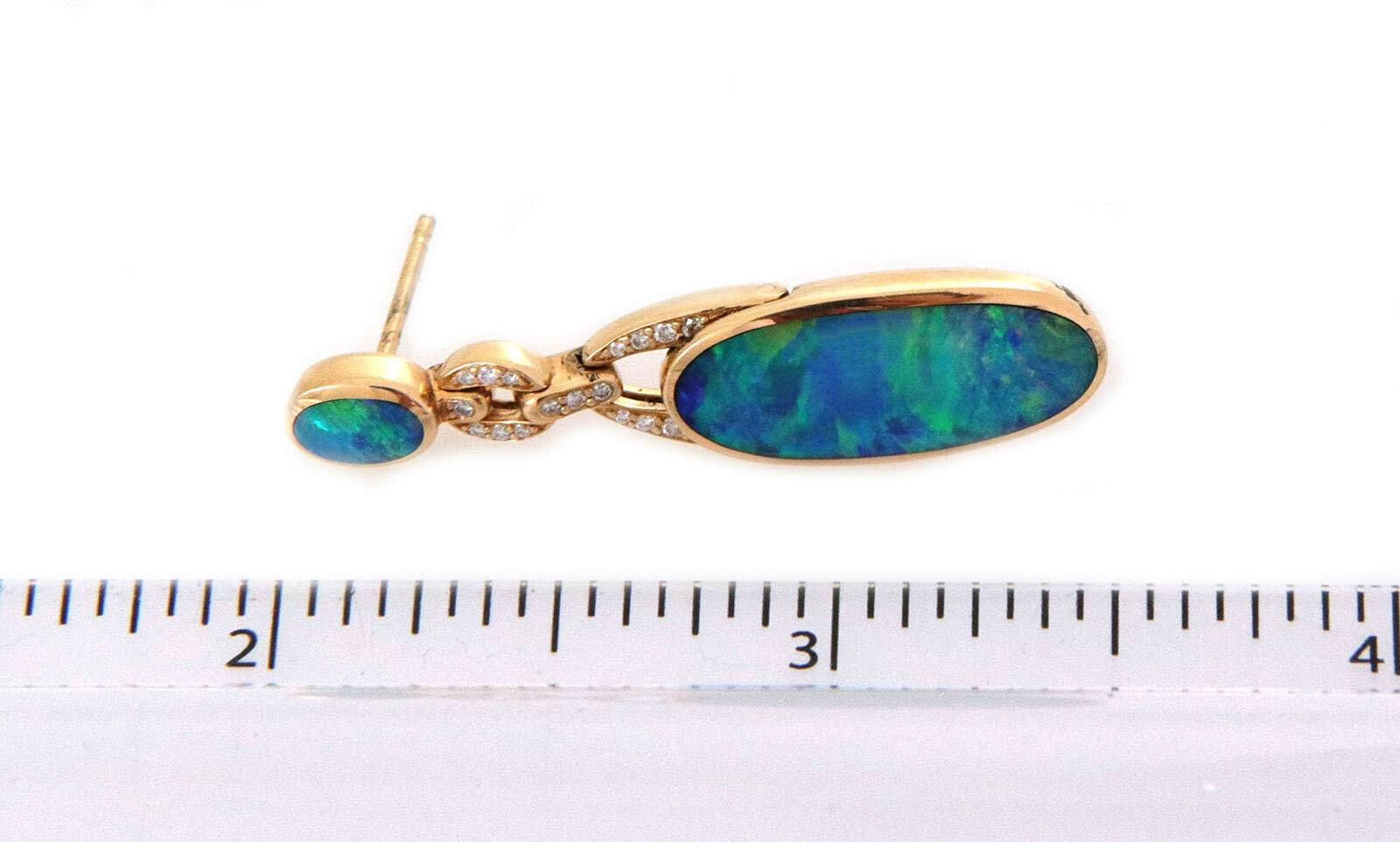 Modern Kabana Diamond Fire Opal 14k Yellow Gold Long Dangle Earrings