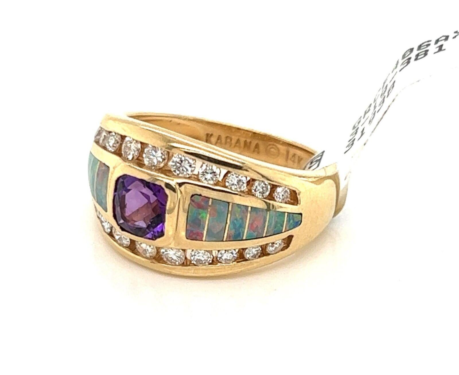 Kabana Diamant Feueropal Amethyst 14k Gelbgold Band-Ring (Brillantschliff)