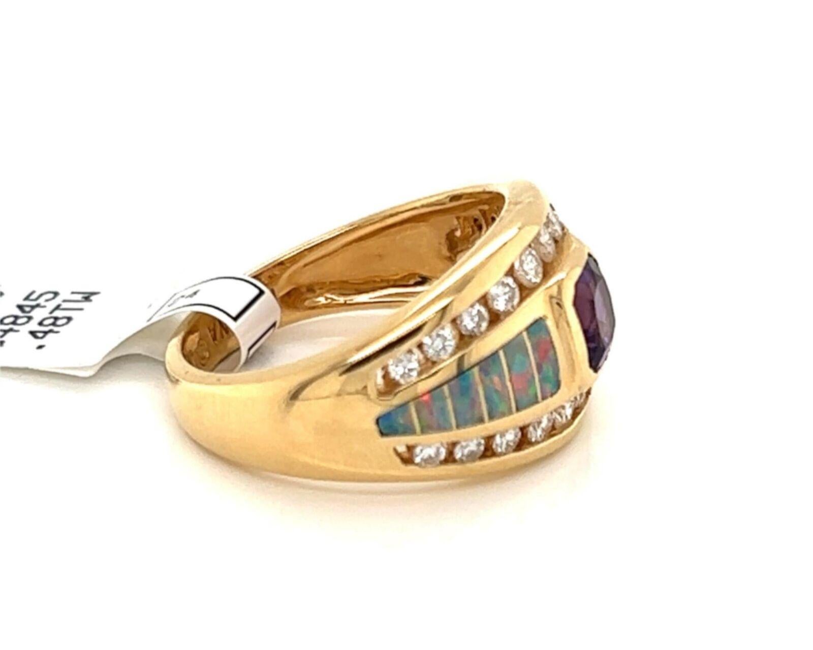 Kabana Diamant Feueropal Amethyst 14k Gelbgold Band-Ring im Zustand „Neu“ in Boca Raton, FL