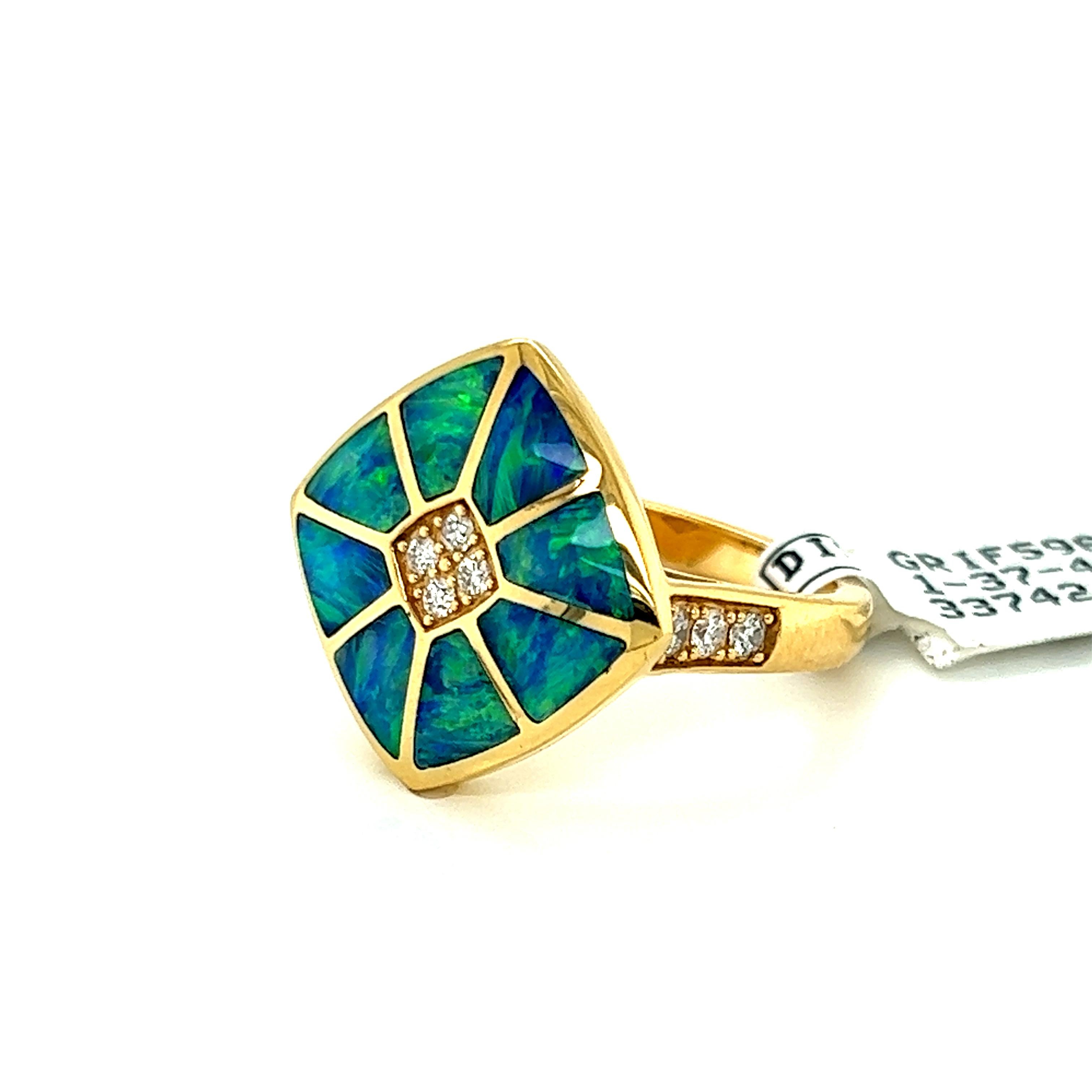 Modern Kabana Diamond Fire Opal Inlay 18k Yellow Cocktail Ring For Sale