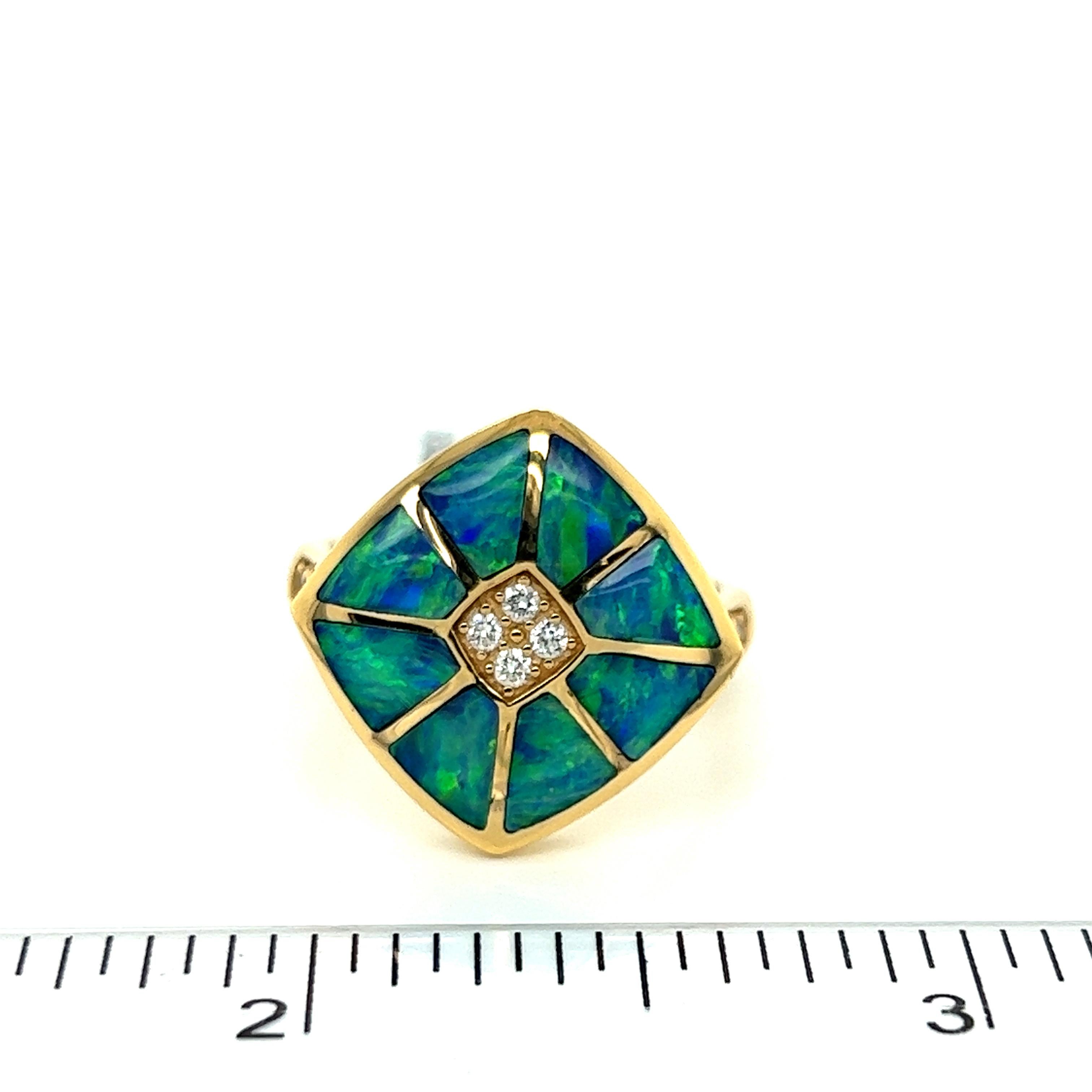 Brilliant Cut Kabana Diamond Fire Opal Inlay 18k Yellow Cocktail Ring For Sale