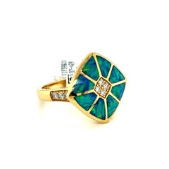 Kabana Diamond Fire Opal Inlay 18k Yellow Cocktail Ring - Size 7