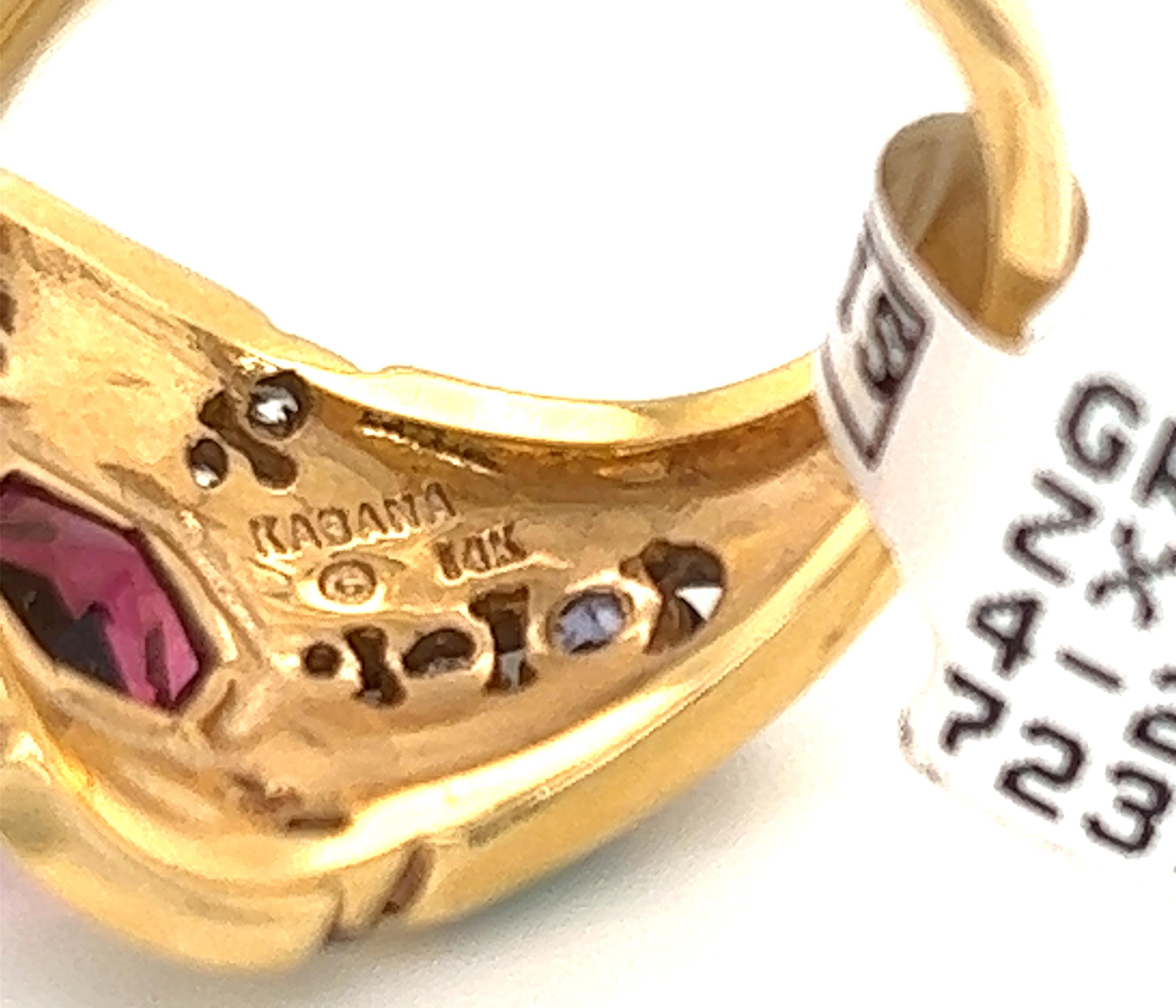Modern Kabana Diamond Fire Opal Tourmaline Iolite 14k Yellow Gold Band Ring For Sale