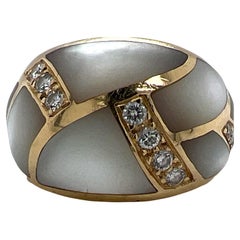 Kabana Diamond Mother of Pearl Inlay 14 Karat Yellow Gold Ring