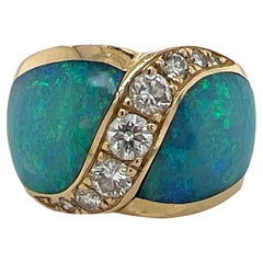 Kabana Diamond Opal Inlay 14 Karat Yellow Gold Modern Designer Band Ring