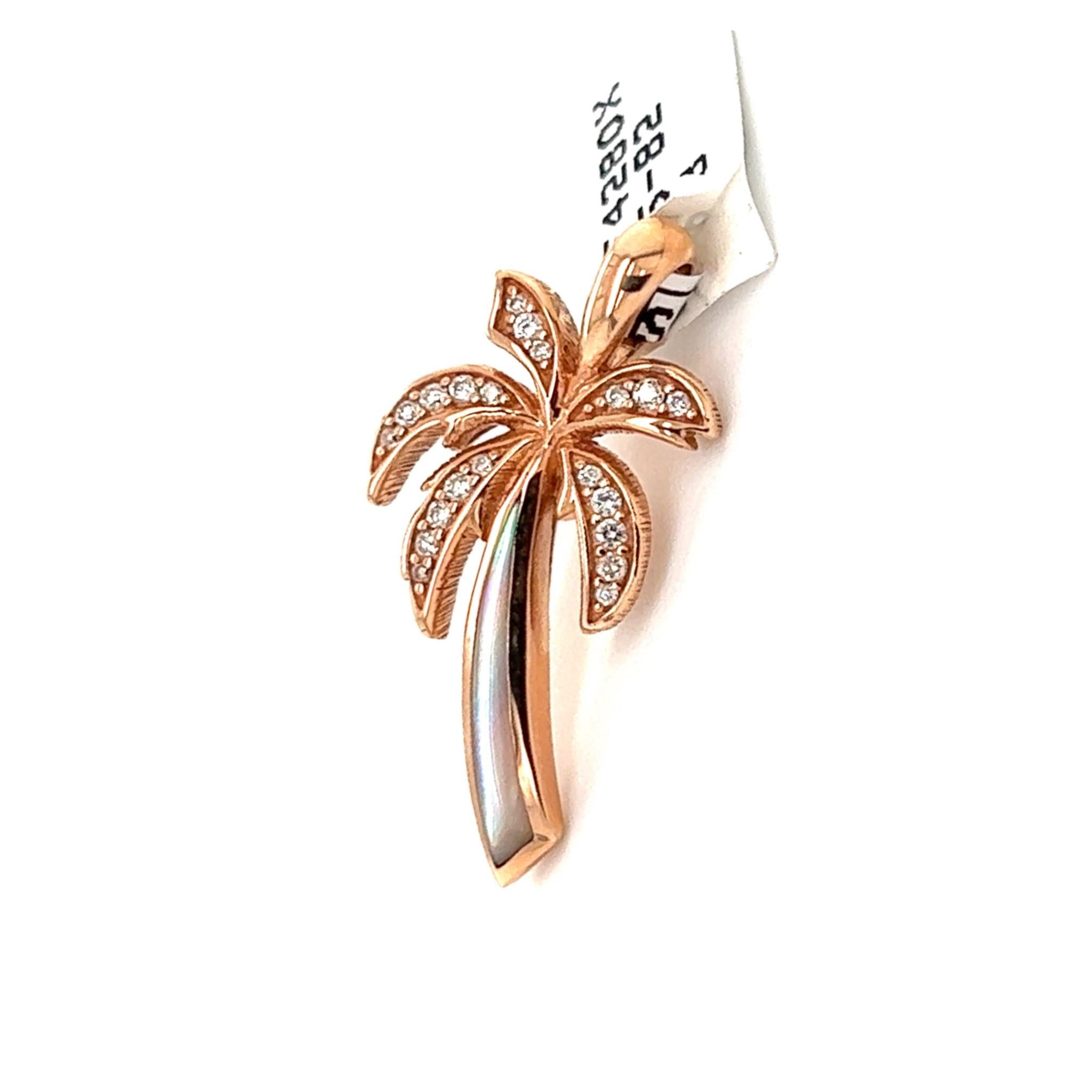 Kabana Diamond Pink Mother of Pearl 14k Rose Gold Palm Tree Charm For Sale