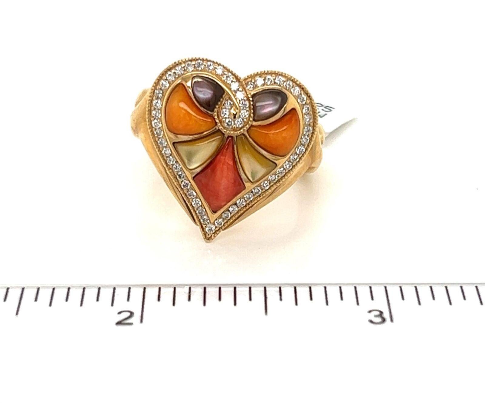 Modern Kabana Diamond Spiny Oyster MOP Gems 14k Yellow Gold Heart Ring