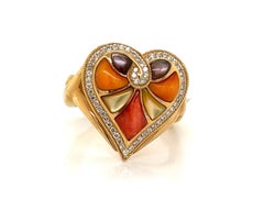 Kabana Diamond Spiny Oyster MOP Gems 14k Yellow Gold Heart Ring