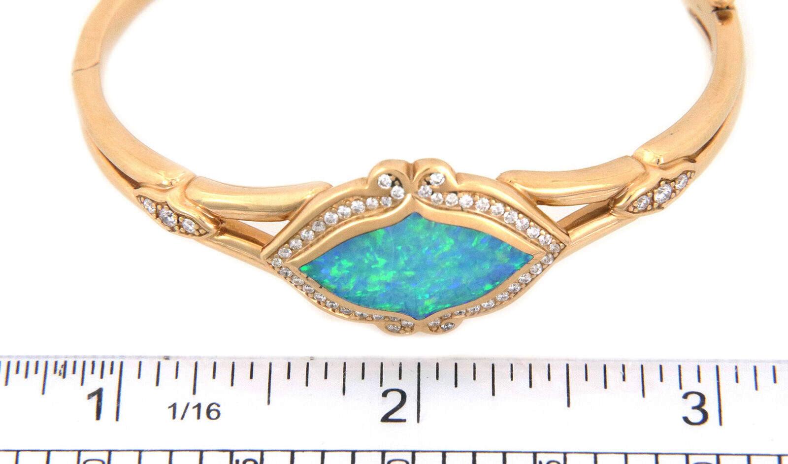 Kabana Diamond Star Opal 14k Yellow Gold Fancy Floral Motif Bangle In Excellent Condition For Sale In Boca Raton, FL