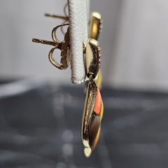 Kabana Drop Dangle Earrings Spiny Oyster Mother Pearl Diamond 14k Yellow Gold