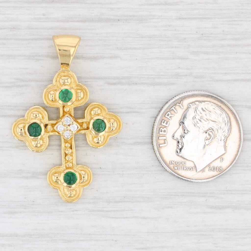 Women's Kabana Emerald Diamond Pendant 22k Yellow Gold Ornate Religious Jewelry