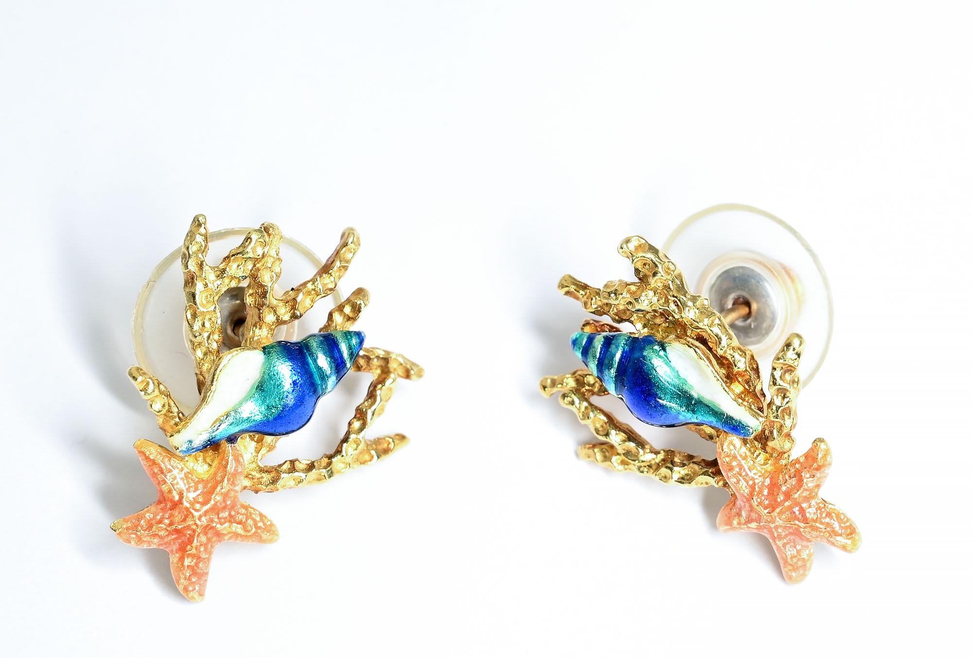 Contemporary Kabana Enamel Shell Earrings For Sale