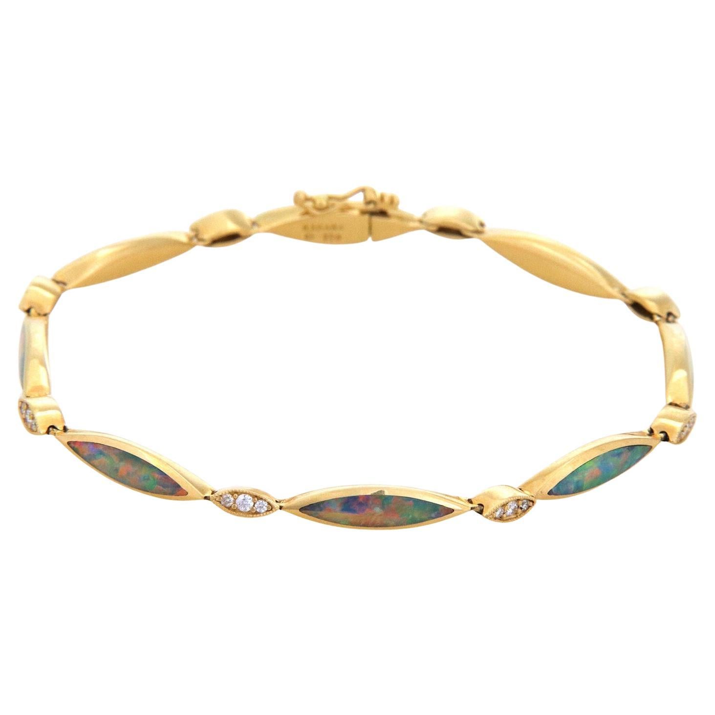 Kabana - Bracelet à maillons en or jaune 18 carats avec opale de feu et diamants en vente