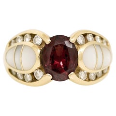 Kabana Garnet, Mother of Pearl & Diamond 14-Karat Ring In Stock