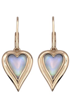 Boucles d'oreilles pendantes Kabana en nacre rose en forme de cœur, en or rose 14 carats