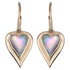 Boucles d'oreilles pendantes Kabana en nacre rose en forme de cœur, en or rose 14 carats