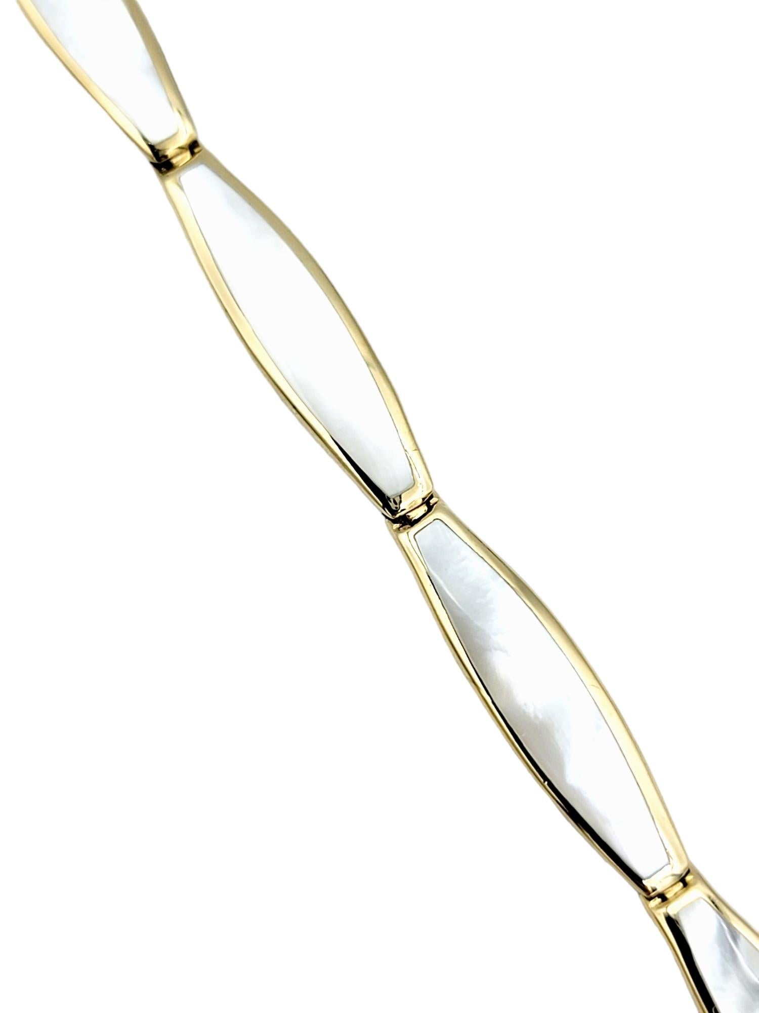 Contemporary Kabana Inlaid Mother of Pearl Elongated Link Bracelet in 14 Karat Yellow Gold For Sale