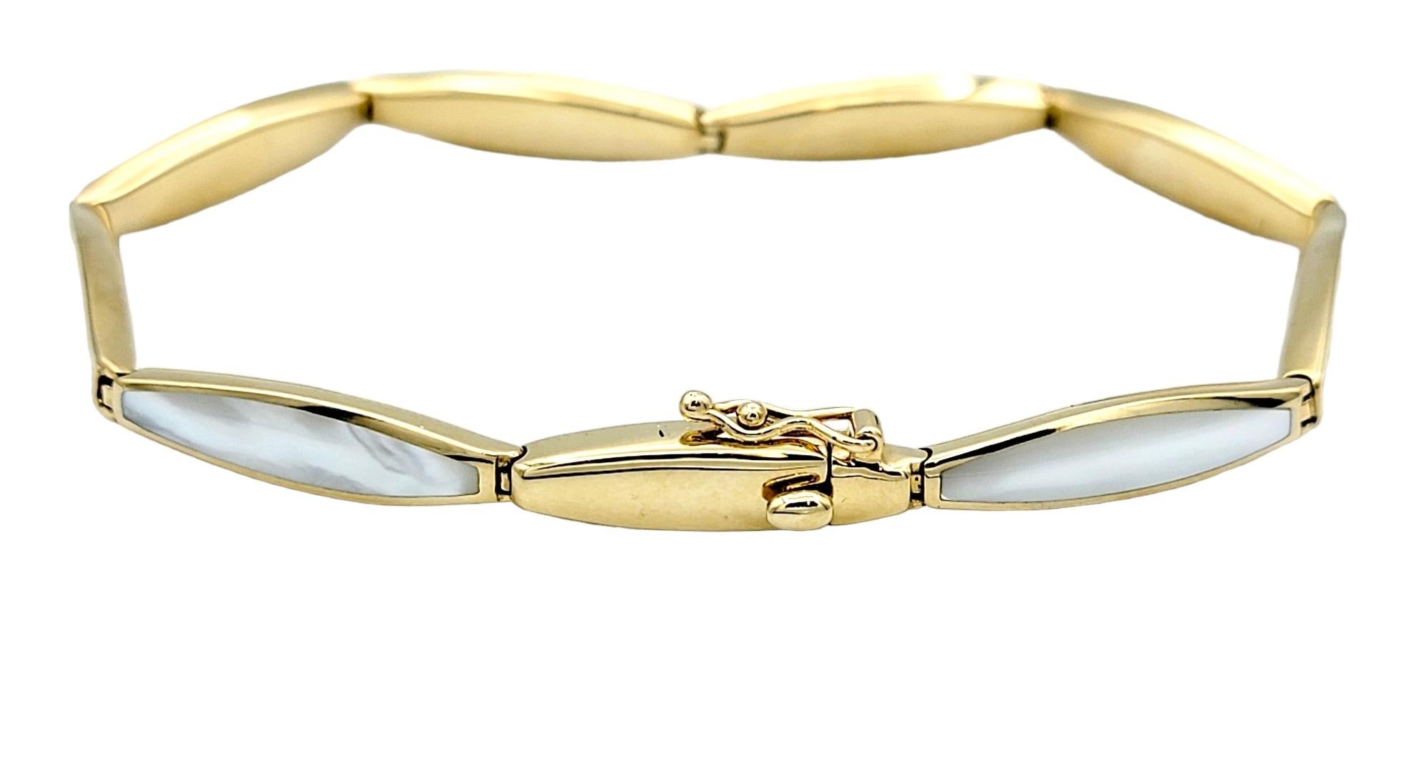Kabana Inlaid Mother of Pearl Elongated Link Bracelet in 14 Karat Yellow Gold In Good Condition For Sale In Scottsdale, AZ