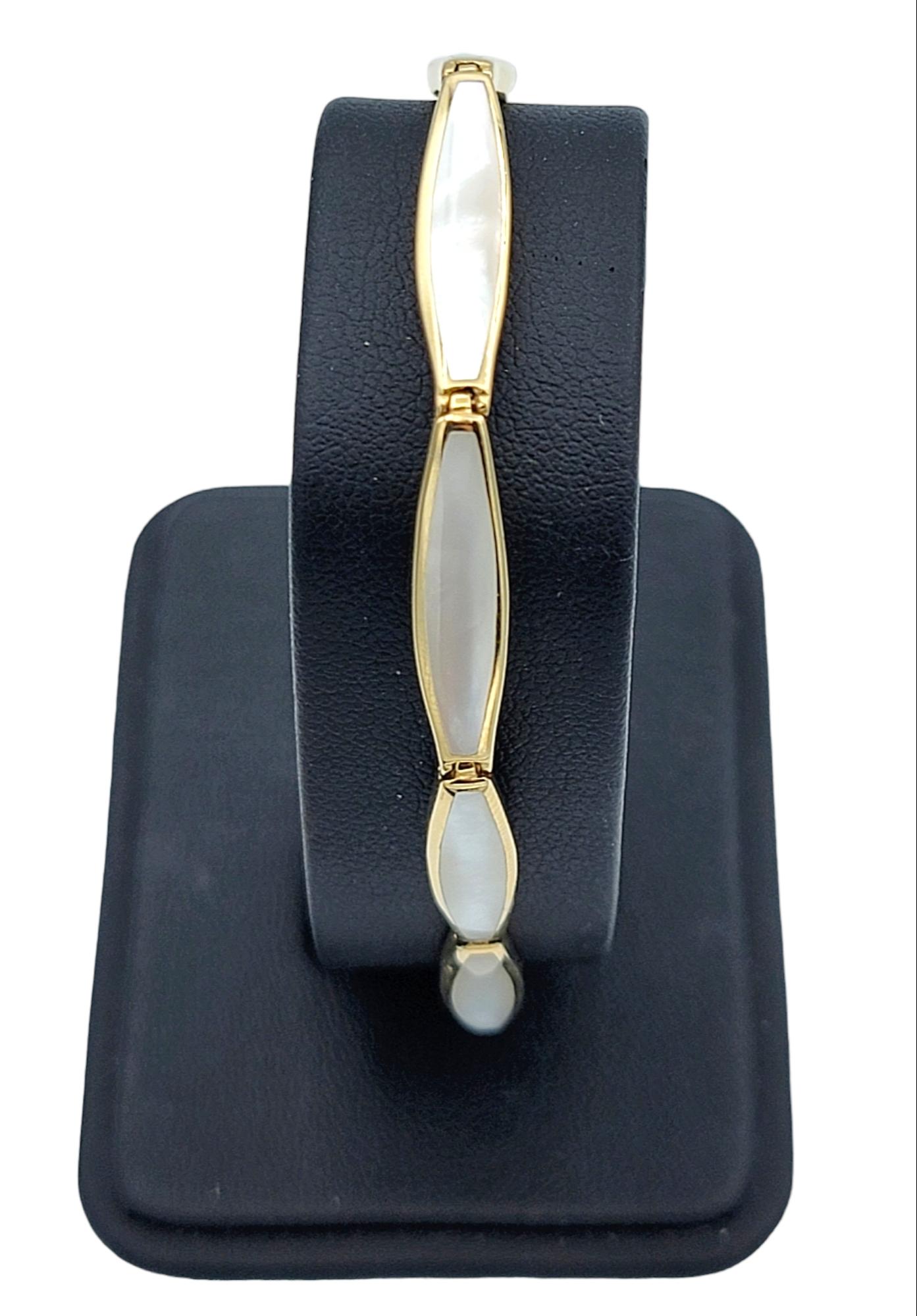 Kabana Inlaid Mother of Pearl Elongated Link Bracelet in 14 Karat Yellow Gold For Sale 1