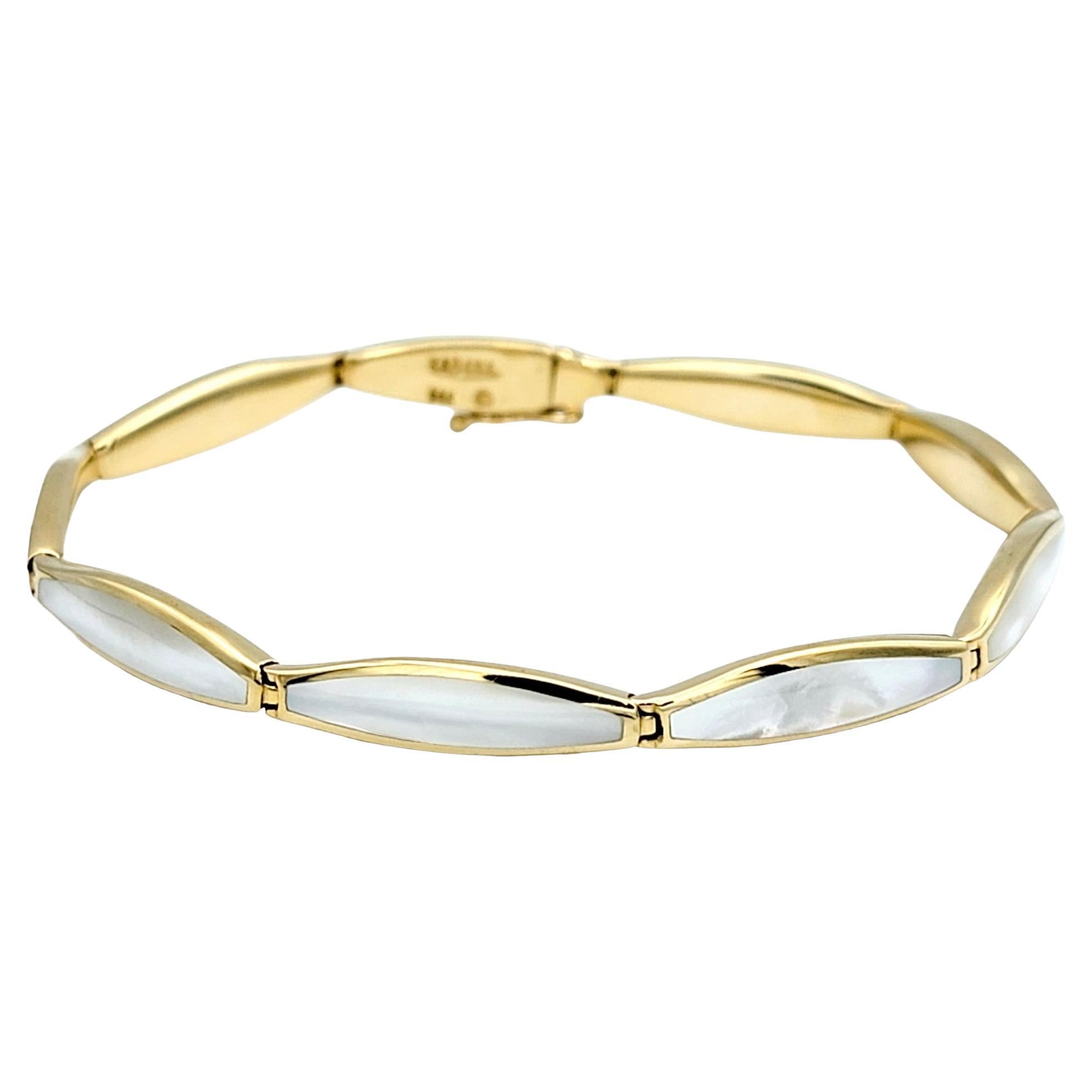 Kabana Inlaid Mother of Pearl Elongated Link Bracelet in 14 Karat Yellow Gold For Sale