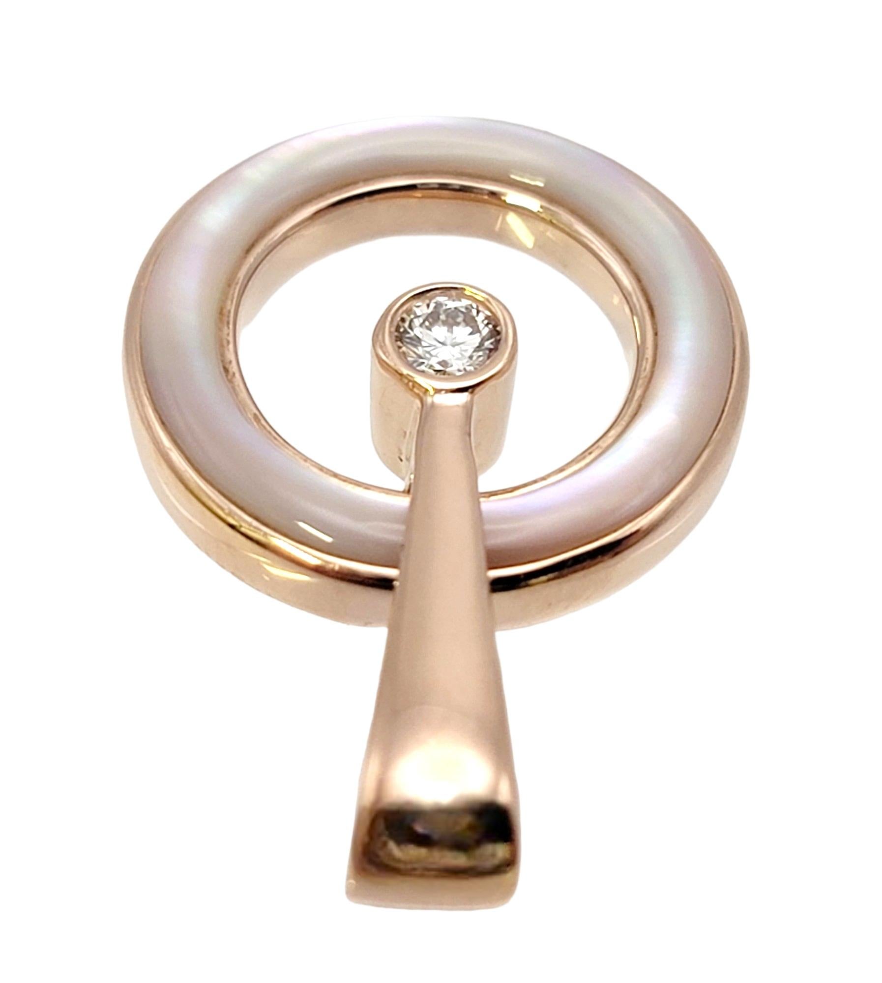 Contemporary Kabana Mother of Pearl and Diamond Solitaire Open Circle Pendant in Rose Gold For Sale