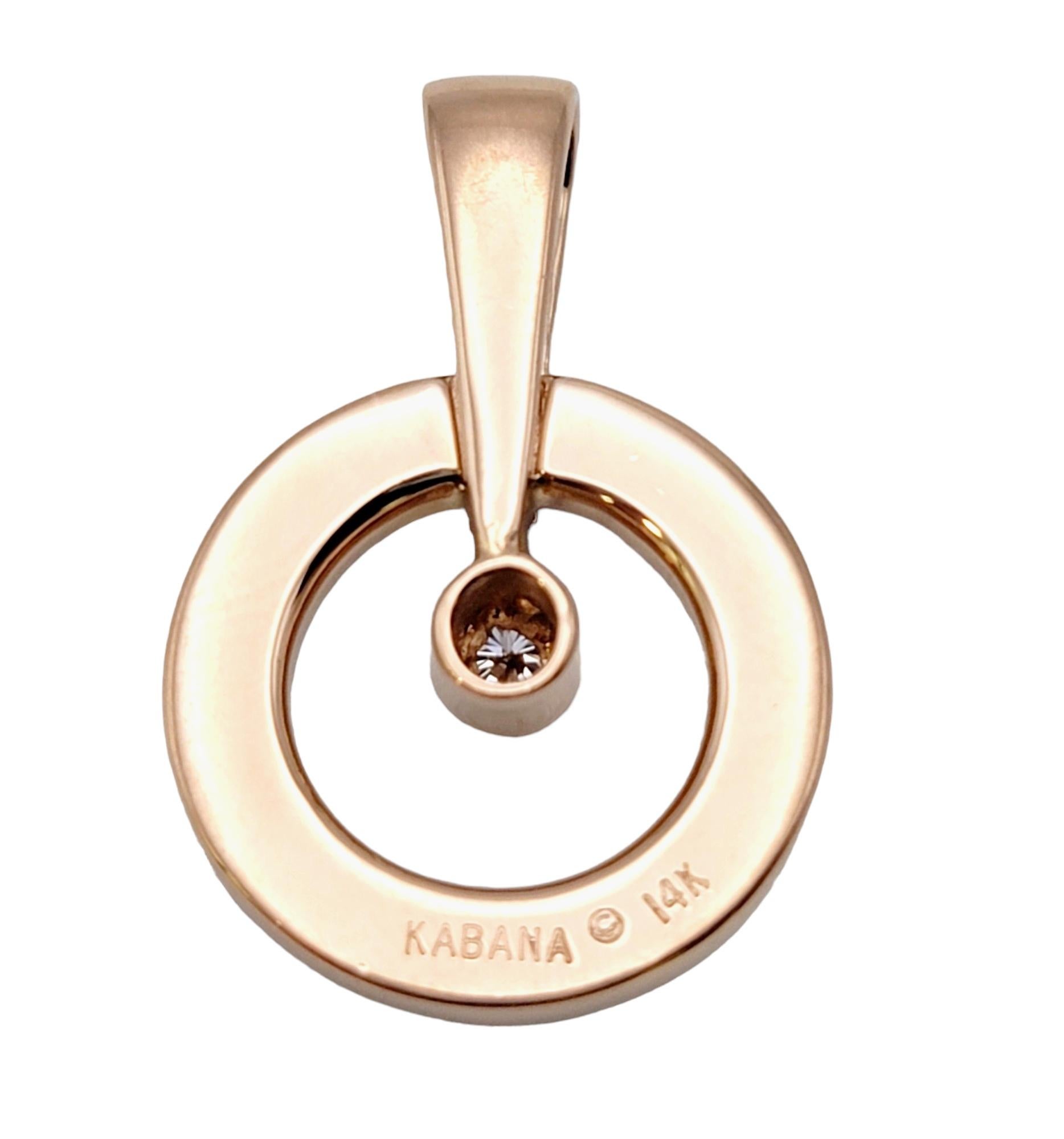 Kabana Mother of Pearl and Diamond Solitaire Open Circle Pendant in Rose Gold For Sale 2