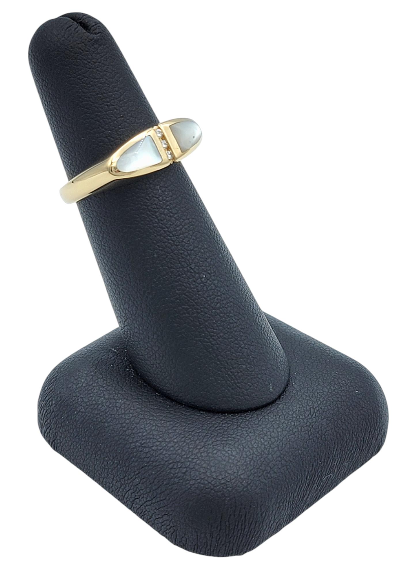 Kabana Mother of Pearl and Round Diamond Tapered 14 Karat Yellow Gold Band Ring For Sale 4