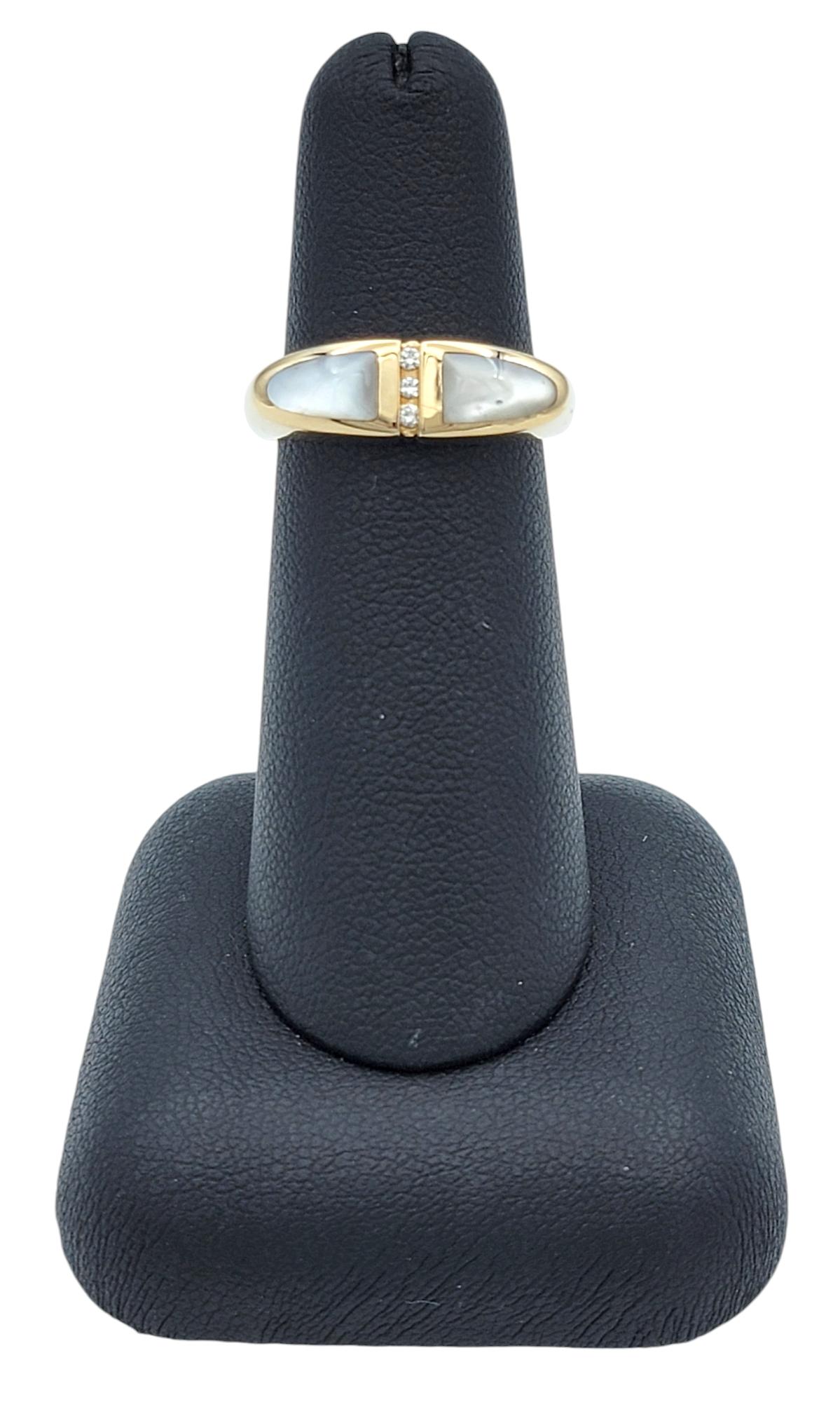 Kabana Mother of Pearl and Round Diamond Tapered 14 Karat Yellow Gold Band Ring For Sale 3