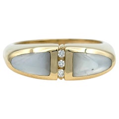 Kabana Perlmutt und runde Diamanten verjüngt 14 Karat Gelbgold Band Ring